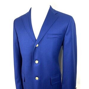 J. Press Mens Navy Blue Blazer Mens 42R Wool 3 Button 2 Roll Gold Buttons